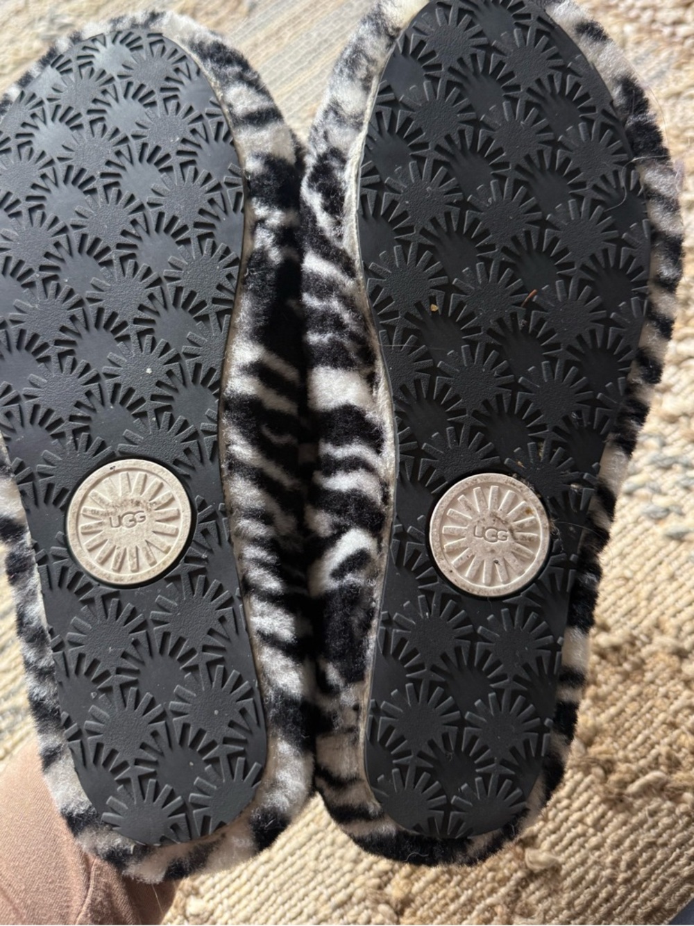 UGG Faux Fur Zebra Print Slide Slippers - Picture 7 of 8